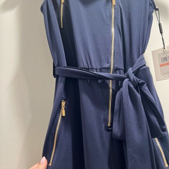 NWT Calvin Klein Indigo Stretchy Jumpsuit with Gold Accents Size 2 - Picture 3 of 8